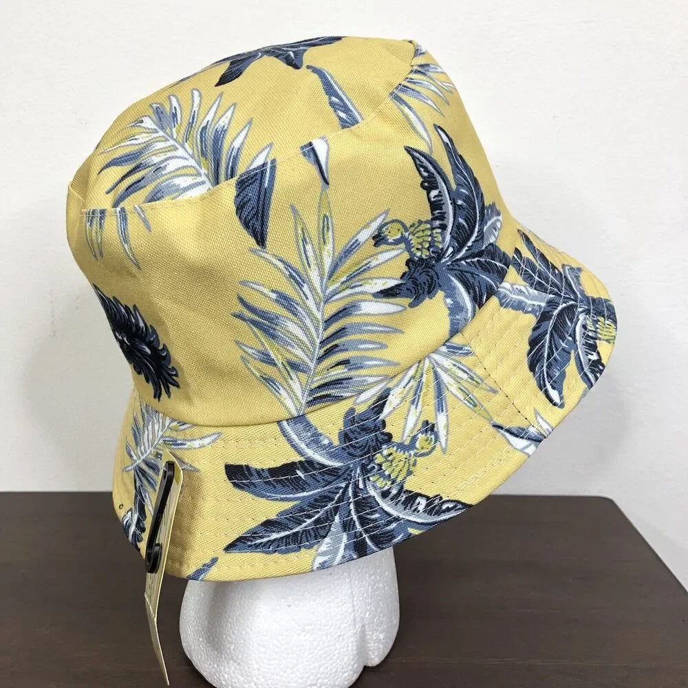 NEW Jeanne Simmons Yellow Blue Pineapple Print 100% Cotton Bucket Hat